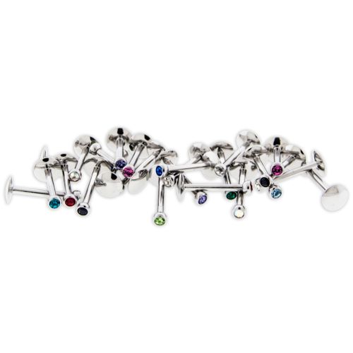 16G 5MM BACK STEEL INTERNALLY THREADED GEM LABRET ASSORTMENTS