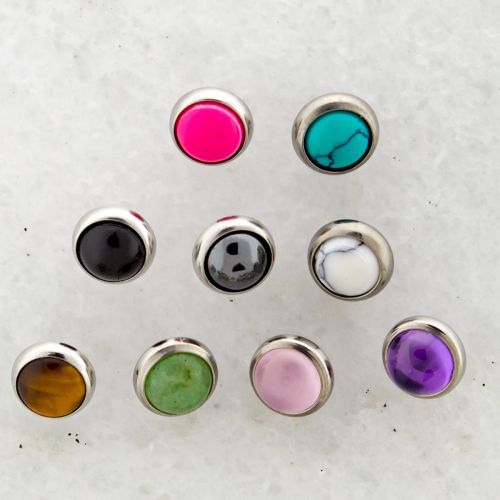 Steel internally threaded semi-precious natural stone cabochon