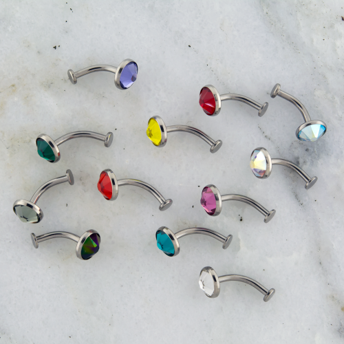 STEEL FLOATING NAVEL WITH GEM DISC