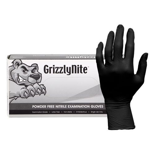 GrizzlyNite® Black Nitrile Powder Free Exam Gloves