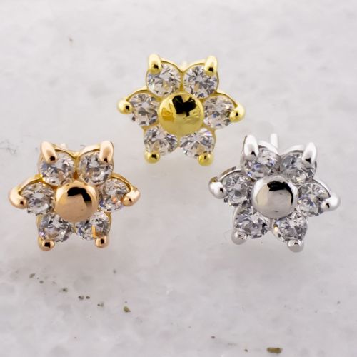 18KT GOLD THREADLESS FLOWER HEAD SET WITH PREMIUM ZIRCONIA