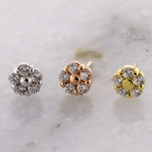 18KT GOLD THREADLESS MICRO FLOWER HEAD SET WITH PREMIUM ZIRCONIA