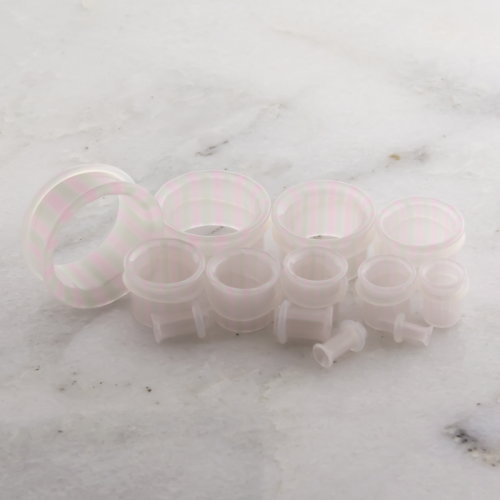  GLASS SINGLE FLARE TUNNEL  MINT AND BUBBLE GUM STRIPE