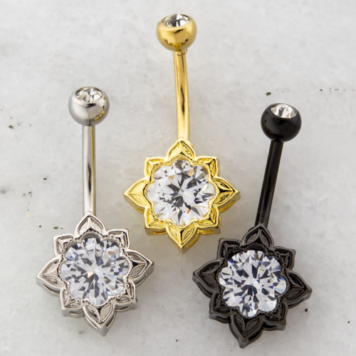 GEM CENTER FLOWER NAVEL RING