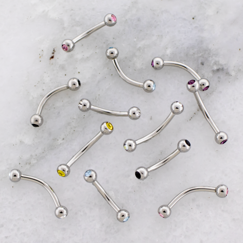 16G STEEL EXTERNALLY THREADED CURVED BARBELLS W/ GEMS