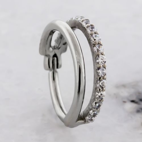 DOUBLE HINGED RING WITH SINGLE ROW CLEAR GEMS