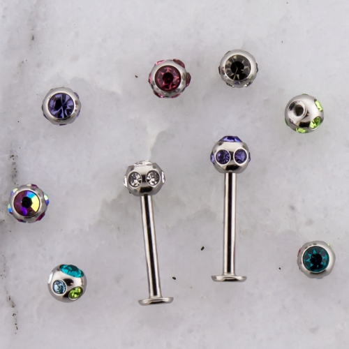 14G EXTERNAL LABRET WITH MULTI GEM BALL