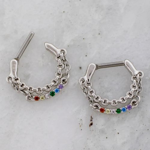 Septum Clicker w/ Chains And Rainbow Gems