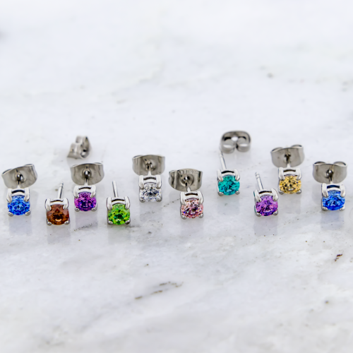 Steel Stud Earring with Prong Set Round Premium Zirconia