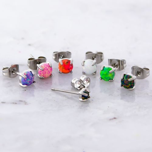 TITANIUM SYNTHETIC OPAL EAR STUDS