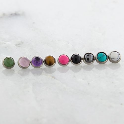 Titanium internally threaded semi-precious natural stone cabochon