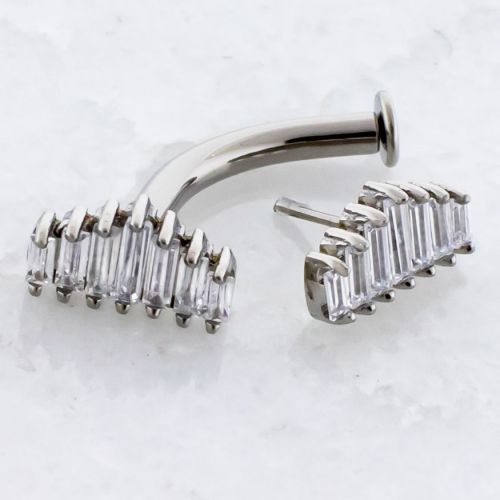 Titanium Floating Navel w/ Threadless Gradient Linear Baguette Gem End Titanium Floating Navel w/ Threadless Gradient Linear Baguette Gem End