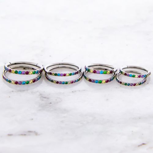 TITANIUM HINGED RING SET WITH RAINBOW GEMS