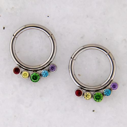 16G RAINBOW GEM TITANIUM HINGED SEGMENT RING