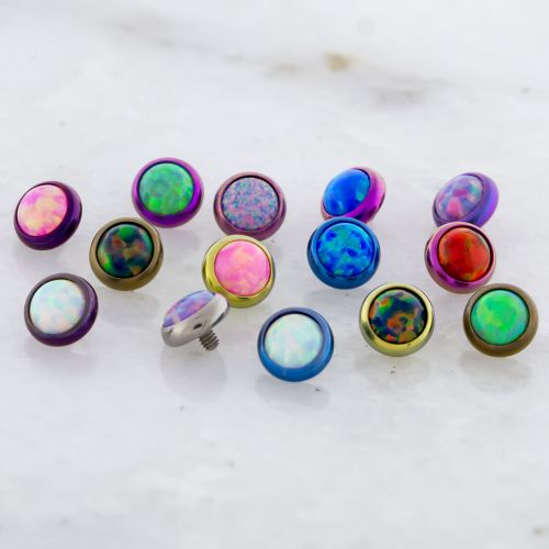 Titanium Internally Threaded Synthetic Opal Bezel Set Disc