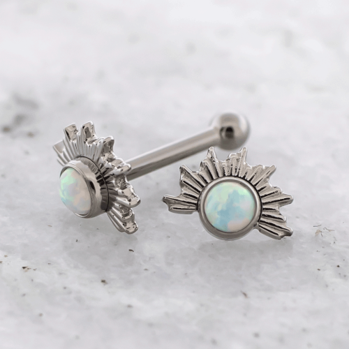 18G/ 16G Internally Threaded Titanium Straight Barbell w/ Opal Sun Ray End