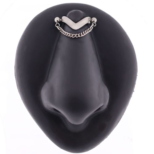 16G Titanium Threadless Nose Bridge V Cuff w/ Curb Chain