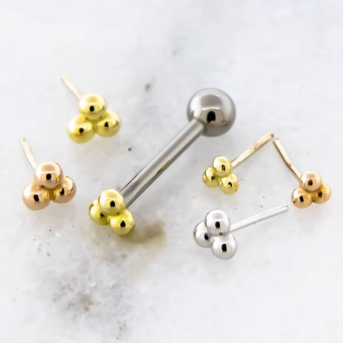 Threadless Titanium Barbell With 18k Gold Triple Bead End