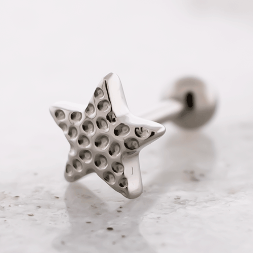 Titanium Threadless Barbell w/ Hammered Star End