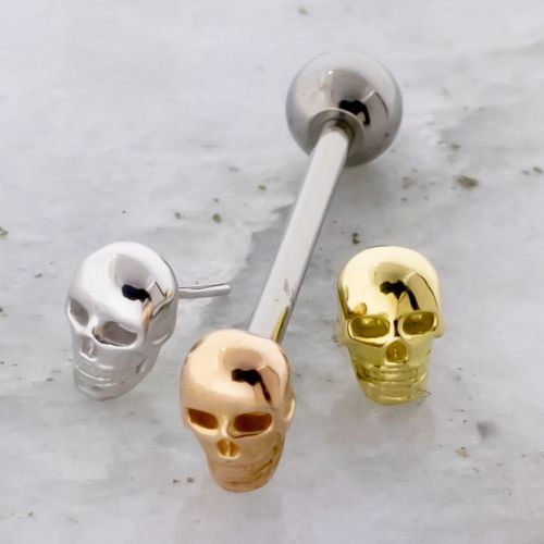 Threadless Titanium Barbell With 18k Gold Skull End
