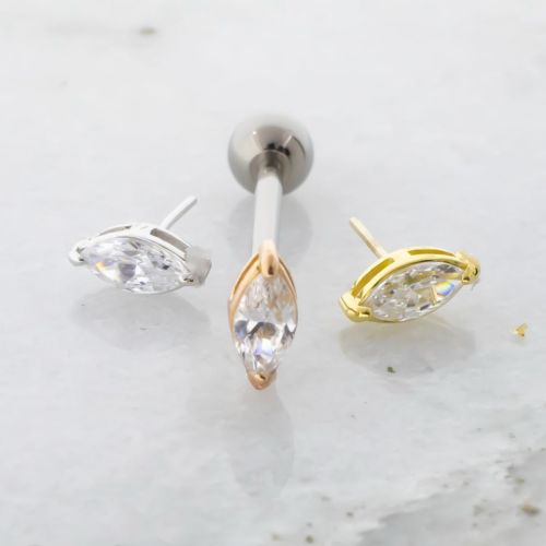 THREADLESS TITANIUM BARBELL WITH 18KT GOLD WITH MARQUISE GEM