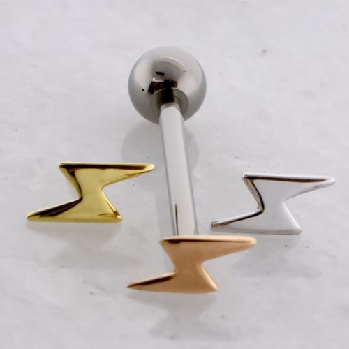 Threadless Titanium Barbell With 18k Gold Lightning Bolt End