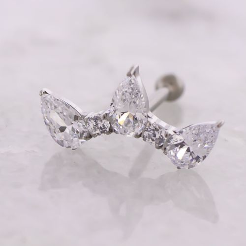 Titanium Threadless Barbell w/ Pear and Round Cut Cubic Zirconia End
