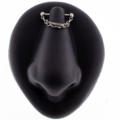 16G Titanium Threadless Nose Bridge Bar with Double Rope Chain