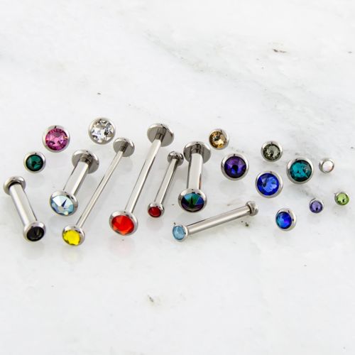 14G STEEL BARBELL W/ GEM DISC