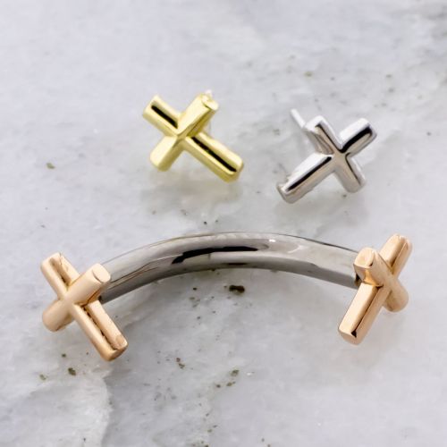 Titanium Threadless Curve With 18k Gold Cross End