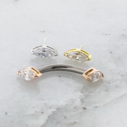 Threadless Titanium Curved Barbell With 18k Marquise Gem Ends