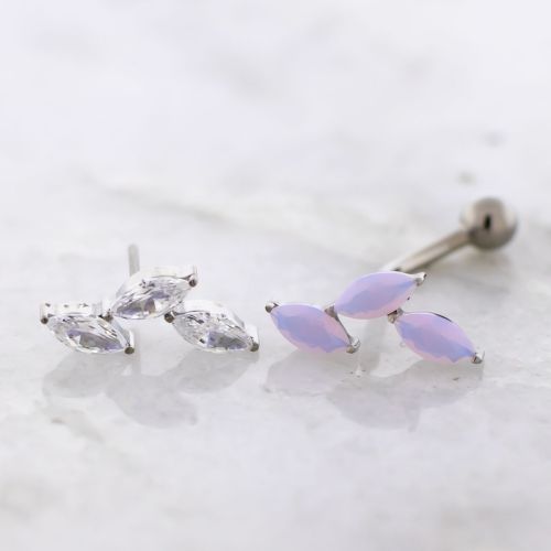 Titanium Threadless Curved Barbell w/ Triple Marquise Cut Cubic Zirconia End