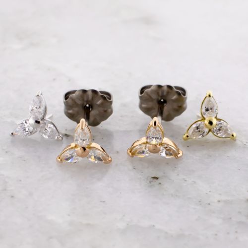 TITANIUM EARRING STUD WITH 18KT YELLOW GOLD MARQUISE TRINITY