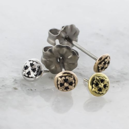 Titanium Earring Studs With Fleur De Lis Ends