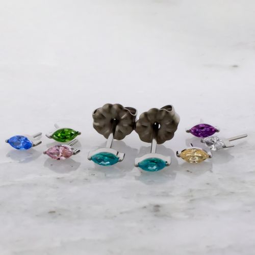 Titanium Threadless Earrings Studs with Premium Zirconia Marquise