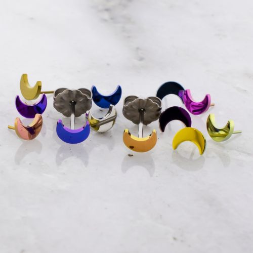 Titanium Threadless Earrings Studs with Solid Moon
