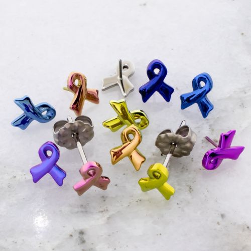 Titanium Threadless Earrings Studs with Ribbon