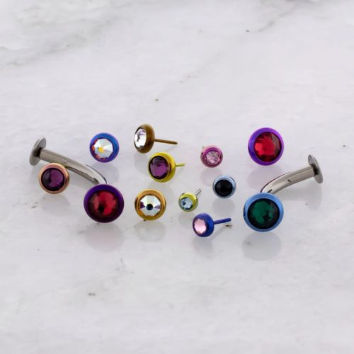 Titanium Threadless Floating Navel w/ Gem Disc w/ Bezel Set Premium Crystals