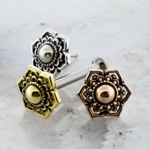 Titanium Helix Labret with 18KT Gold Mandala Flower End