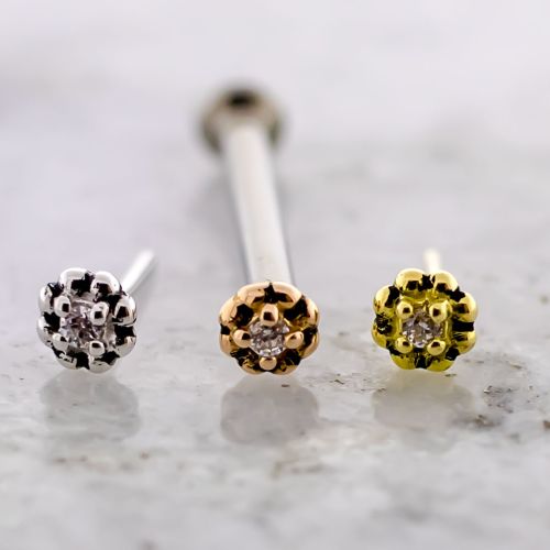 Titanium Threadless Helix Labret w/ 18KT Gold Premium Zirconia Beaded Flower End