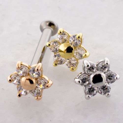Threadless Titanium Helix Labret w/ 18kt Gold Flower Set with Premium Zirconia