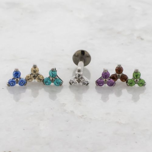 14G Titanium Labret With Premium Zirconia Trinity
