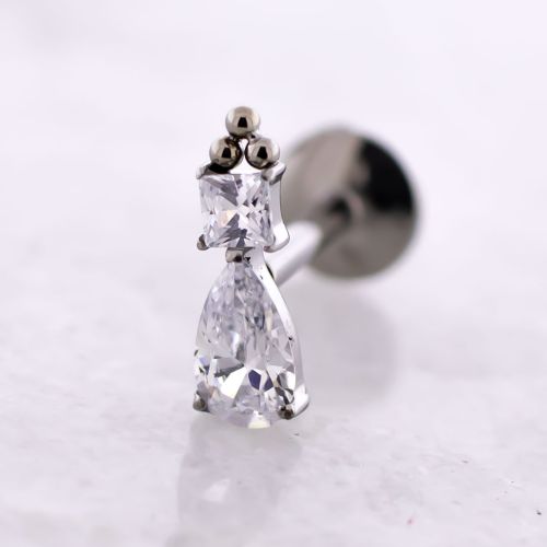 Titanium Threadless Labret w/ Pear Cut with Round Princess Cut Gem End
