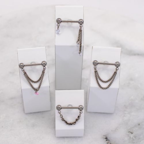14G Titanium Threadless Chain Detail Nipple Kit- Non Gemmed Ends