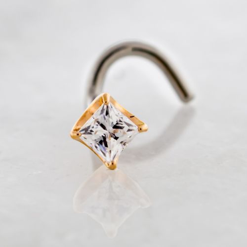 THREADLESS NOSE SCREW WITH 18KT ROSE GOLD PRINCESS CUT GEM