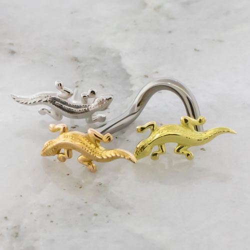 Titanium Threadless Nose Screw With 18K Gold Crocodile End