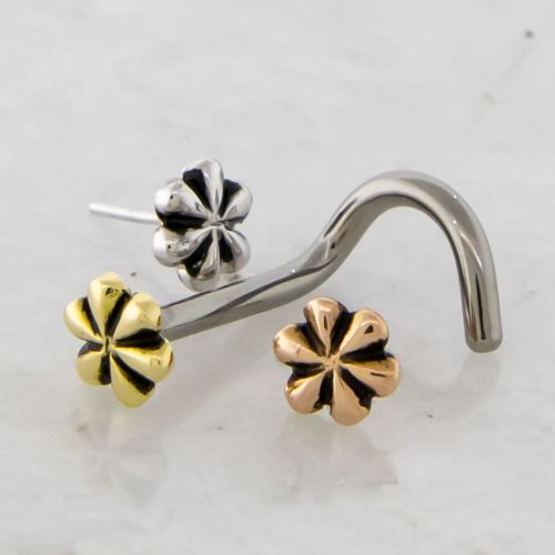 Titanium Threadless Nose Screw With 18K Gold Flower End