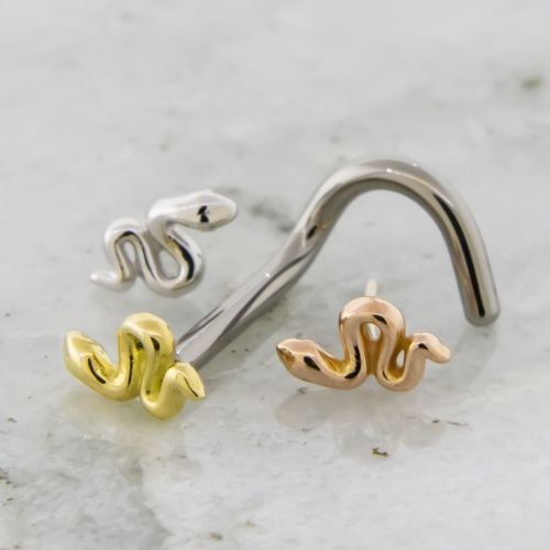 Titanium Threadless Nose Screw With 18K Gold Snake End