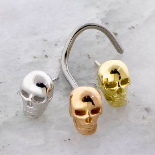 Titanium Threadless Nose Screw With 18K Gold Skull End
