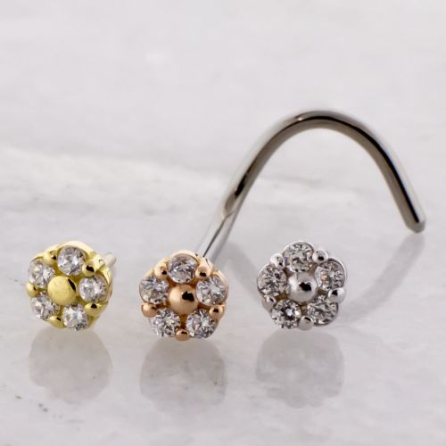 THREADLESS NOSE SCREW WITH 18KT MICRO GEM FLOWER